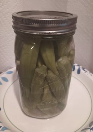 A picture of Pickled Okra the blanching method.