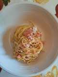 Taglierini con ricotta di bufala e trota salmonata affumicata