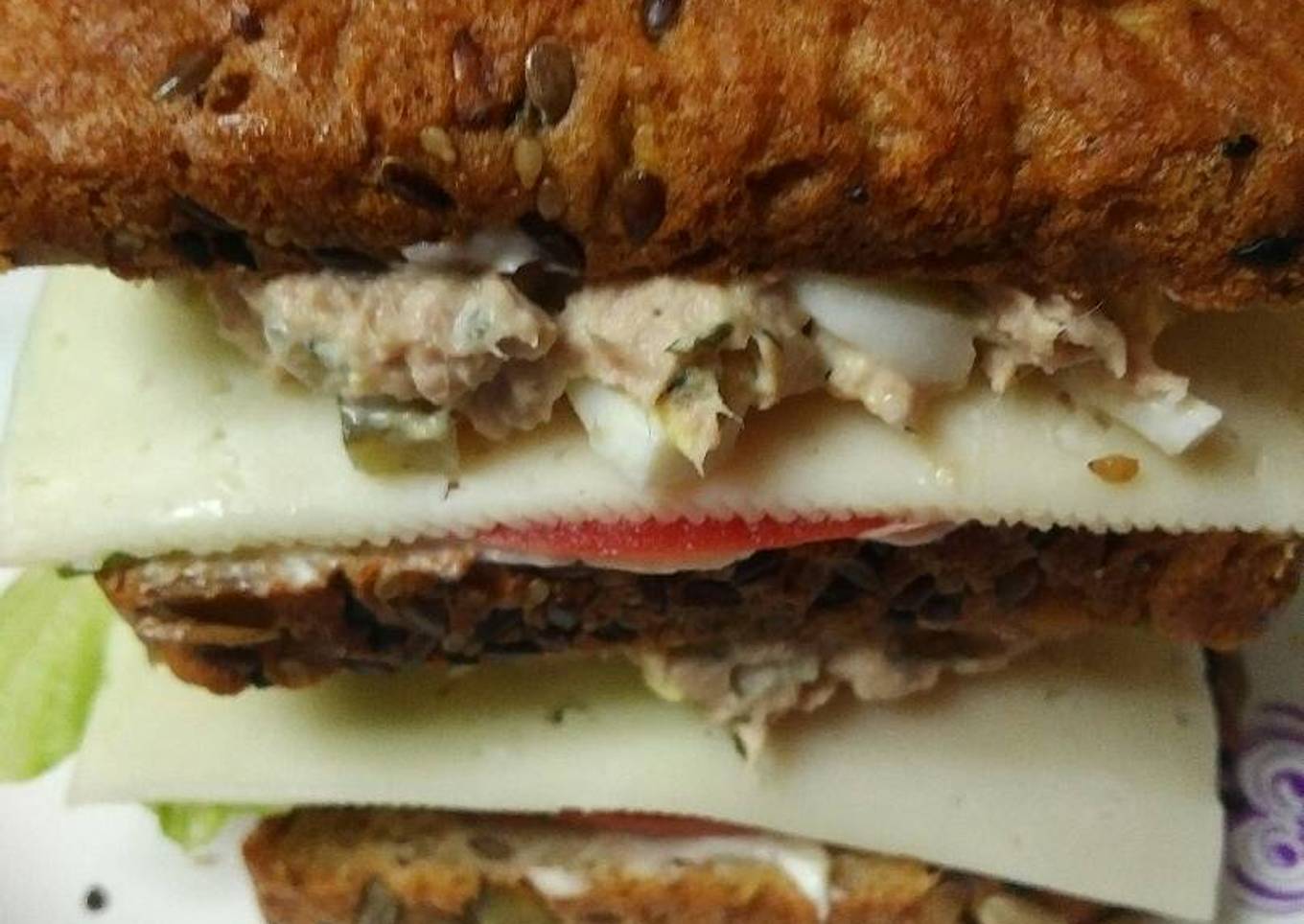 Triple Stacked Egg and Tuna Sandwiches