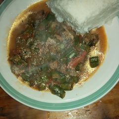 Beef okra and ugali A picture of Beef okra and ugali.