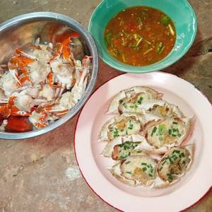 ปูนึ่งไข่เทียม+ท้องปูซีฟู้ด