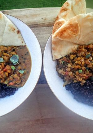 A picture of Spicy Indian Lentil Curry with Midnight Rice.