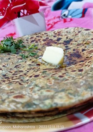 A picture of Methi matar malai stuffed paratha.