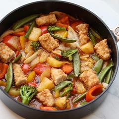 A picture of Raid the fridge - sweet and sour vegetable fish fingers.