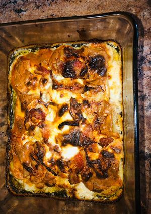 Una foto de Soufflé De Papas al Roquefort con tocino 🥓