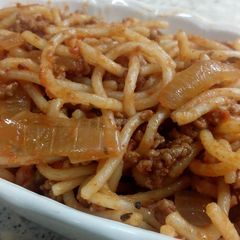A picture of Pasta With Minced Beef and Pomodoro del Campo Sauce .