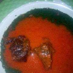 A picture of Ewedu and oil'ess beef stew.