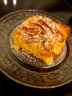 A picture of Bougatsa with Sweetened Condensed Milk.
