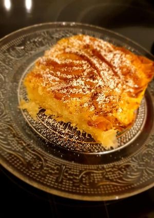A picture of Bougatsa with Sweetened Condensed Milk.