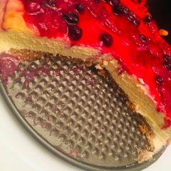 Cheesecake with strawberry topping🍓🍽🍓 A picture of Cheesecake with strawberry topping🍓🍽🍓.