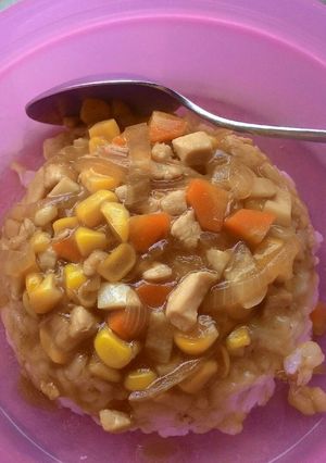Foto resep Nasi tim ayam+wortel+jagung (mpasi 11m+)