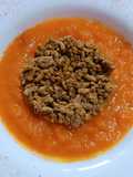 Crema di zucca con carne tritata speziata
