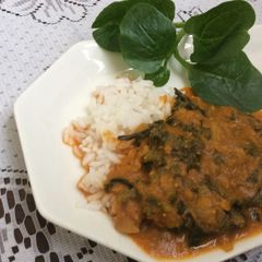A picture of Basalesoppu (Climbing spinach) huli/curry.