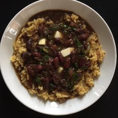 A picture of RaajMa and Rice.
