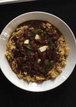 A picture of RaajMa and Rice.