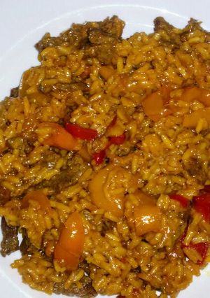 A picture of Pepper Steak & Rice.