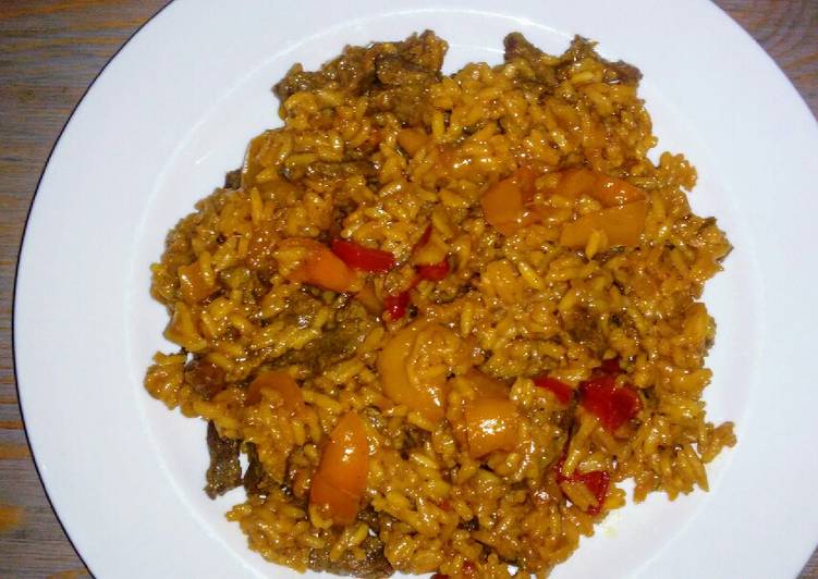 Simple Way to Prepare Super Quick Homemade Pepper Steak &amp; Rice