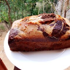A picture of Marbled chocolate banana bread.