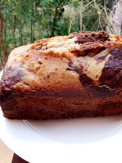 A picture of Marbled chocolate banana bread.