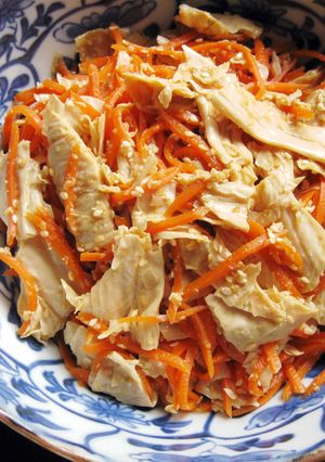 A picture of Yuba (Tofu Skin) & Carrot ‘Goma-ae’.