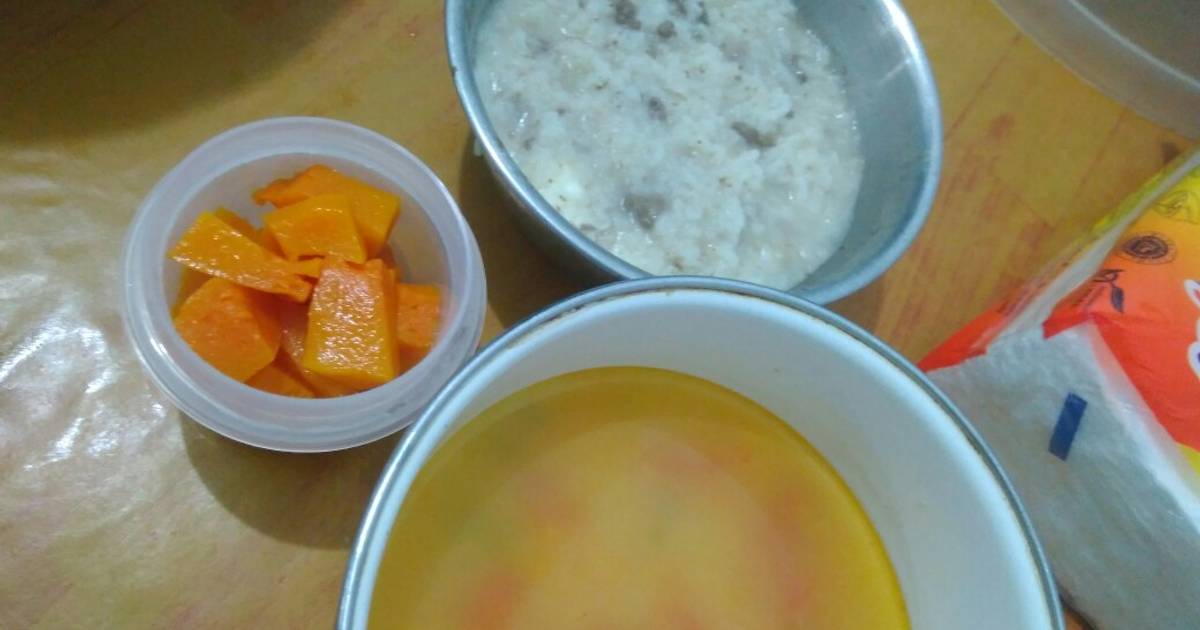 Resep Mpasi 1 tahun Nasi Tim hati sapi dan sop tomat oleh Ameliya