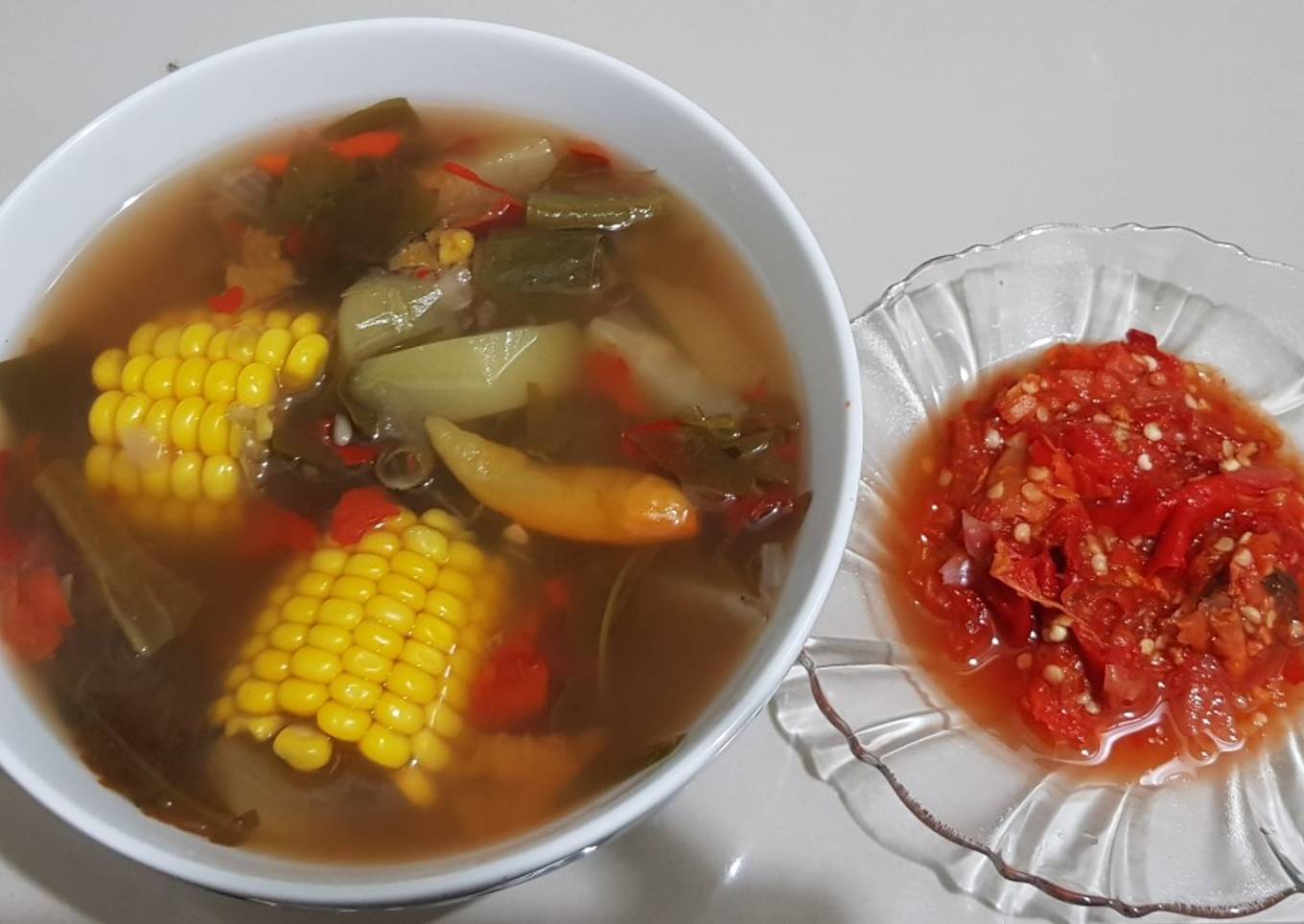 Sayur asam + sambal rebus