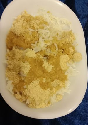 A picture of Jaggery powder rice with desi ghee.