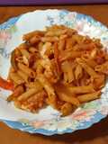 Plumas integrales con ventresca de bacalao (aprovechamiento)