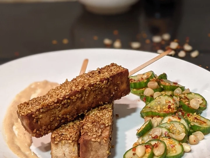 Easy Steps to Make Recipe Tofu Satay with creamy peanut sauce and tangy cucumber salad that is Perfect, Tasty}