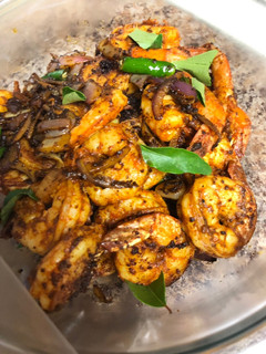 A picture of Prawn Roast / Shrimp Fry / Stir Fried Masala Coated Prawns (Kerala Style).