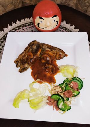 A picture of Chicken Steak With Red Mushroom Sauce 🍄😋.