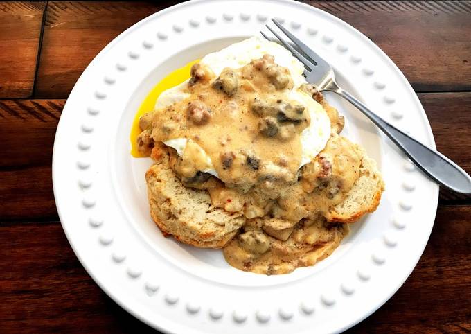 Wagyu Breakfast Sausage Biscuits and Gravy