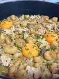 Ñoquis o Gnocchis con pollo y yemas