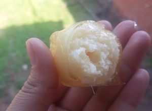 Una foto de Balas de vidrio (bolitas de coco acarameladas)