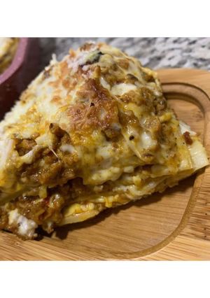 A picture of Mutton Lasagna on stove.