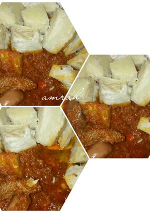 A picture of Boiled yam and stew.