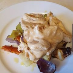 A picture of Pork with cider and veg.