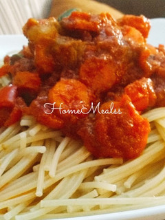 A picture of Spaghetti with Carrots Sauce.