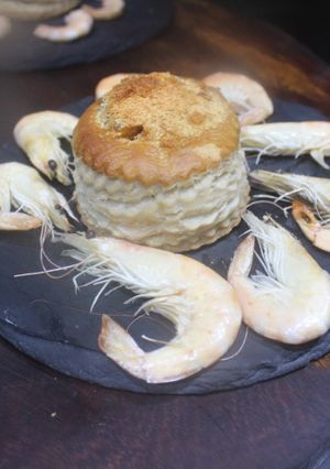 Una foto de Crema de castañas con gambas cocidas