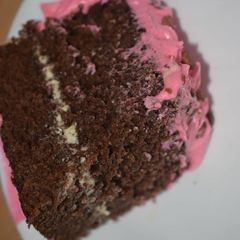 A picture of Tammy treats chocolate cake with frosting.