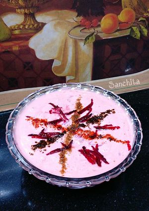 A picture of Beetroot Carrot Raita /Dip.