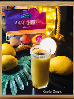 A picture of Aam Panna with Mango Chunks 🥭.