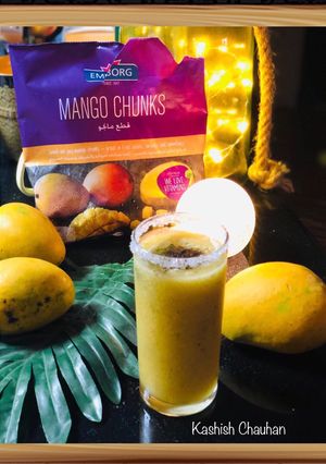 A picture of Aam Panna with Mango Chunks 🥭.