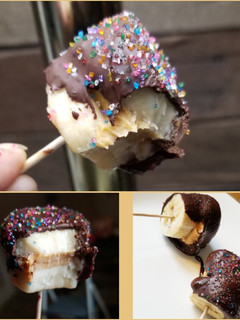 A picture of Chocolate Covered Frozen Banana Peanut Butter Sandwiches.