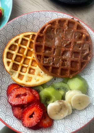 Una foto de Waffles altos en proteínas