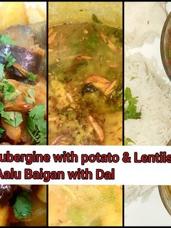 A picture of Aubergine with potato & lentils (Aalu Baigan dal) #mommasrecipe.
