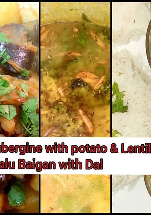 A picture of Aubergine with potato & lentils (Aalu Baigan dal) #mommasrecipe.