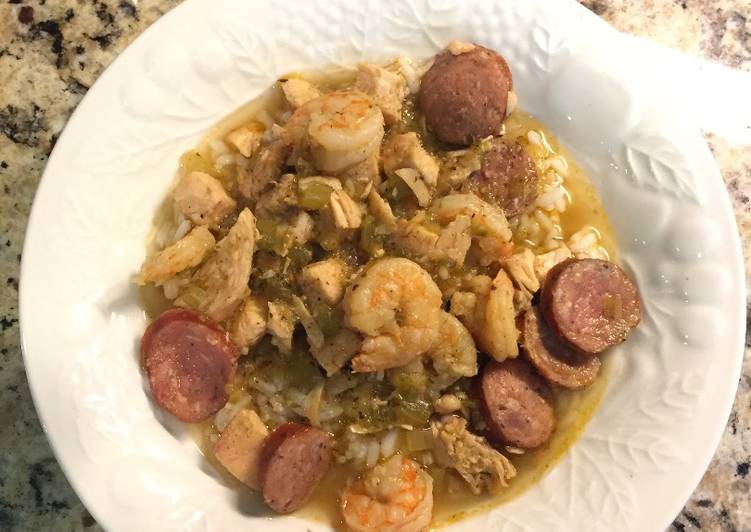 Recipe of Super Quick Homemade Jambalaya with Andouille Sausage, Grilled Chicken and Shrimp