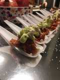 King Salmon Asian Tartare with avocado cream and olive oil powder