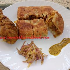 Mughlai paratha/ Moghlai porota (Chicken minced stuffed) A picture of Mughlai paratha/ Moghlai porota (Chicken minced stuffed).